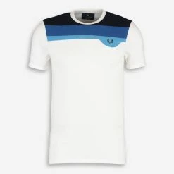 Fred Perry White & Blue Towelling Stripe T Shirt