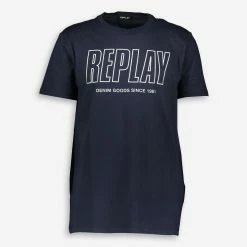 Replay Navy Logo Crew Neck T Shirt