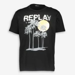 Replay Black Graphic Print T Shirt