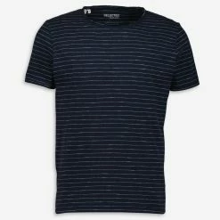 Selected Homme Navy & White Striped T Shirt