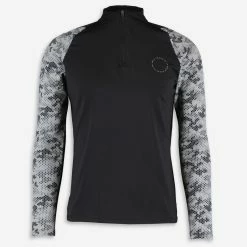Able Track Club Black & Grey Geo Patterned Sleeve Top