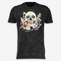 Brave Soul Grey Skull Graphic T Shirt
